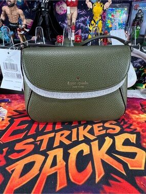 kate spade Olive Green Pebbled Leather Crossbody with Silver Trim